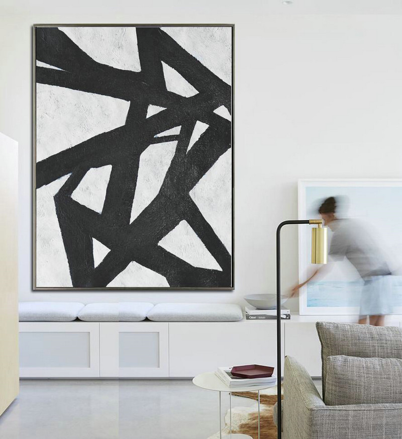Large Modern Abstract Painting,Black And White Minimal Painting On Canvas - Family Wall Decor